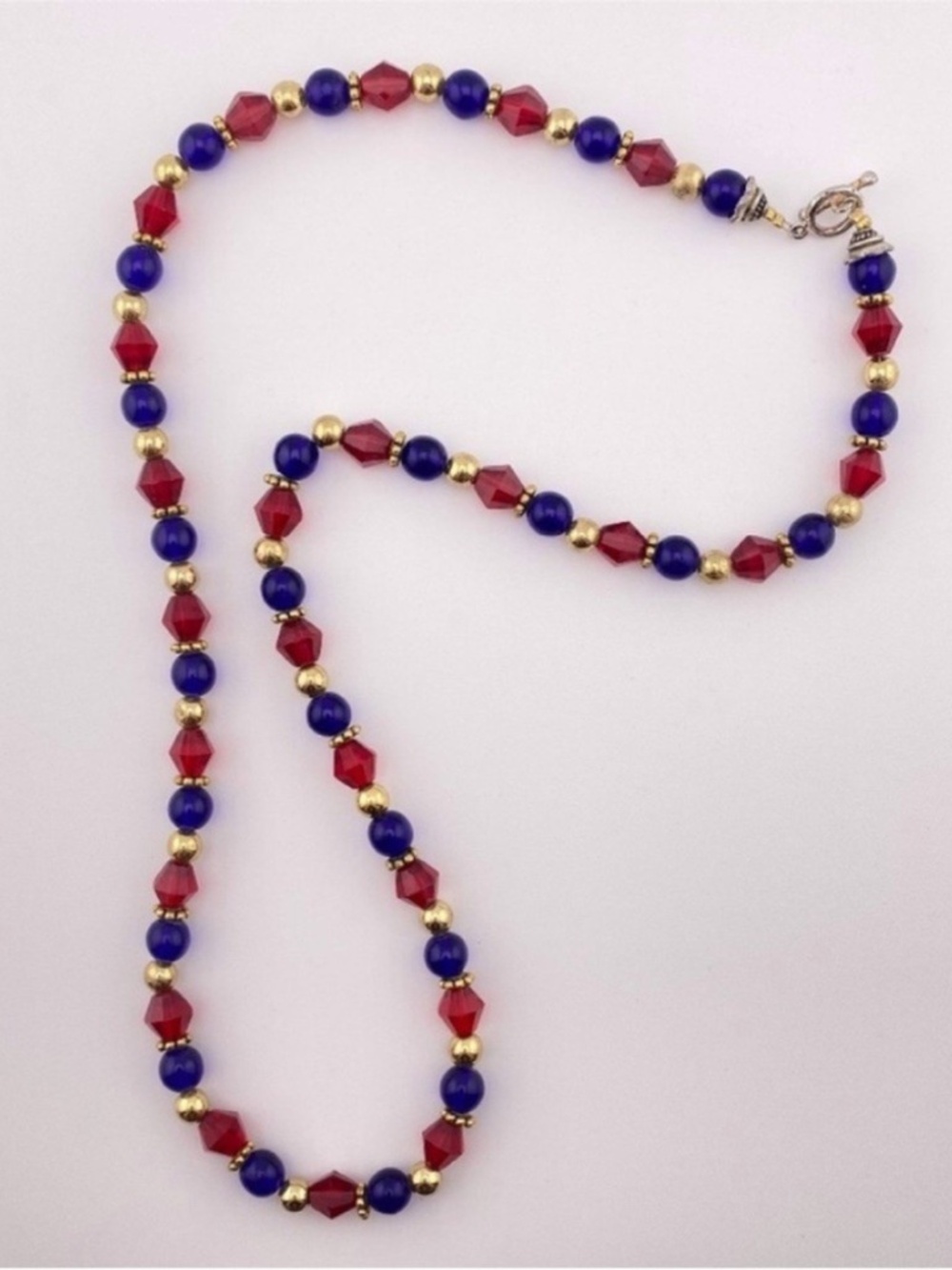 (4) Red Blue Gold Tone Beaded Necklace